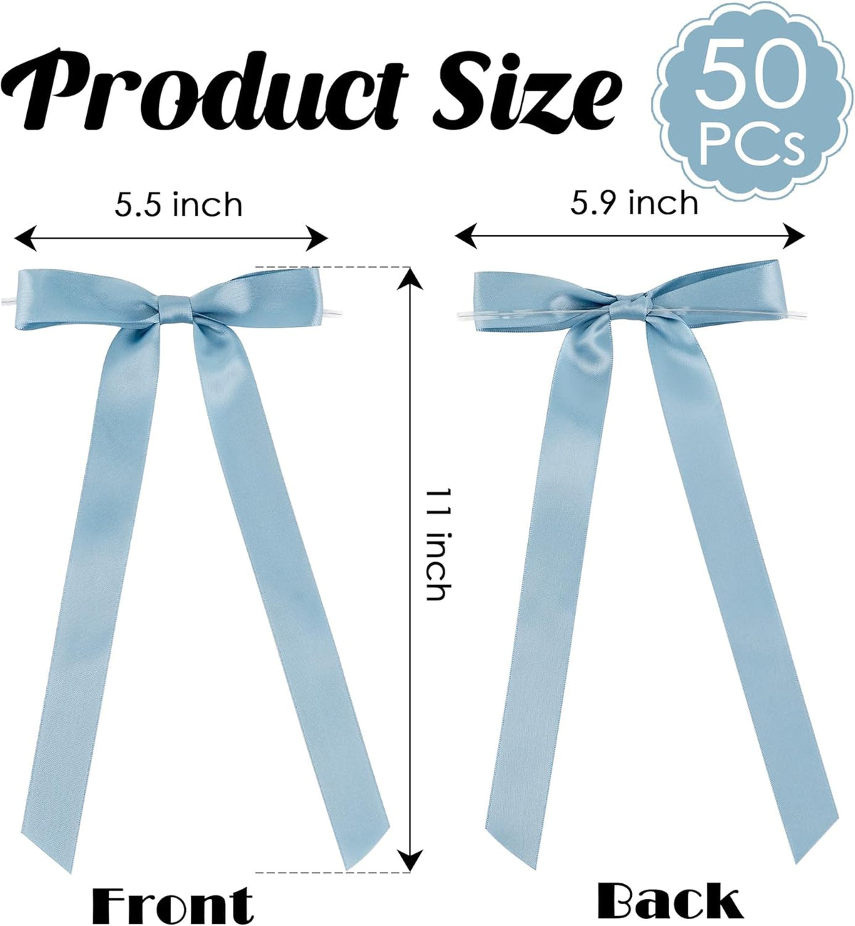 50 PCs Dusty Blue Bow Decor 5.5'' Satin Bows with Long Tail, Twist Tie Bows for Craft, Packaging