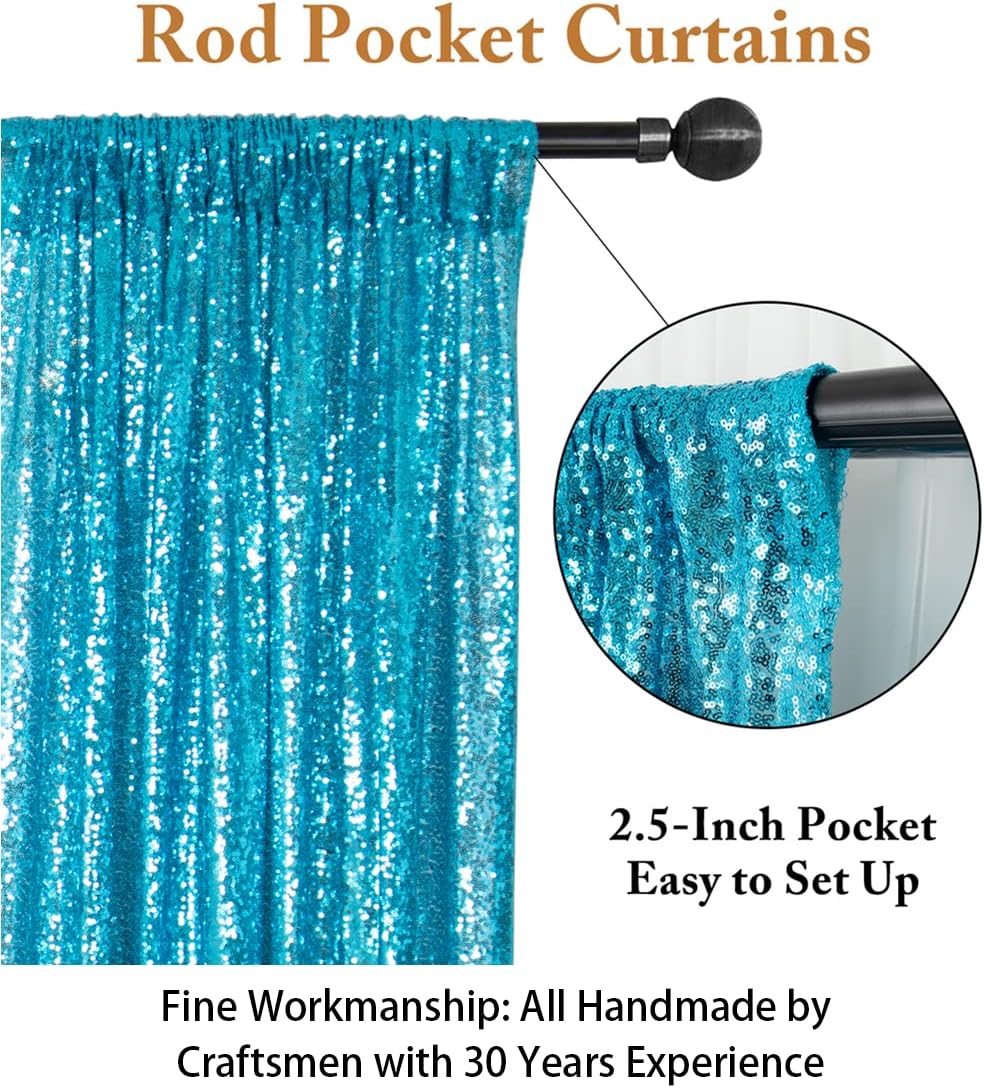 ShinyBeauty Turquoise Sequin Backdrop Curtain | 2 Panels 5Ft x 10Ft Glitter Wedding & Photography