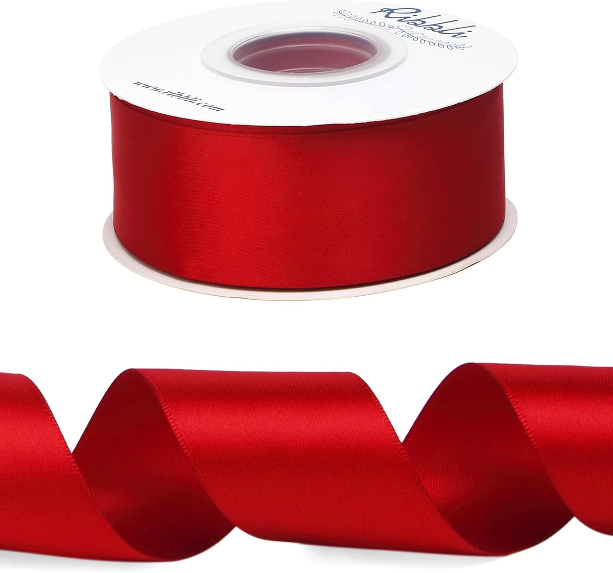 Ribbli Red Double Faced Satin Ribbon,1-1/2” x Continuous 25 Yards,Use for Bows Bouquet,Christmas