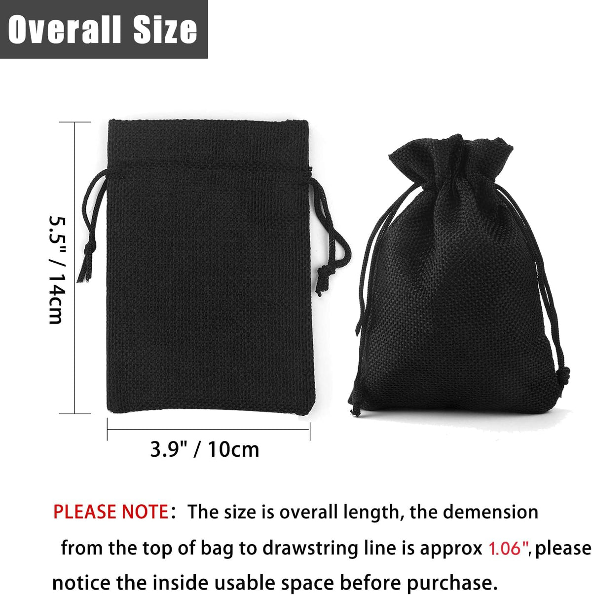20pcs Burlap Drawstring Gift Bags, 3.9 x 5.5 Black Linen Pouches Candy Jewelry Party Halloween