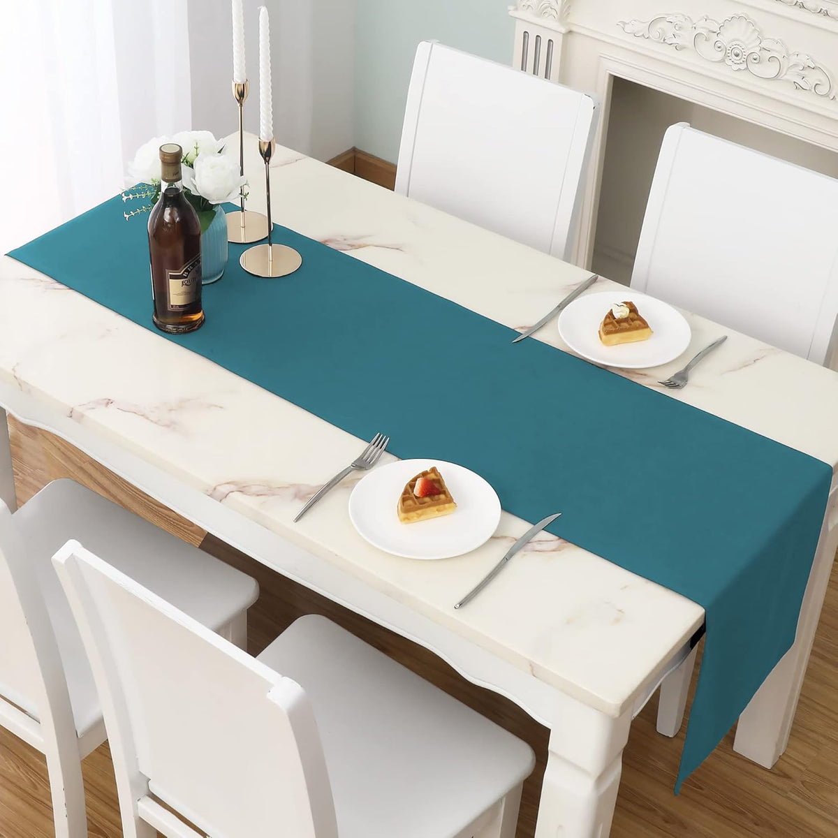 DUALIFE Teal Table Runner 14x72 inch Solid Color Thick Polyester Decorative Cloth Handcrafted for