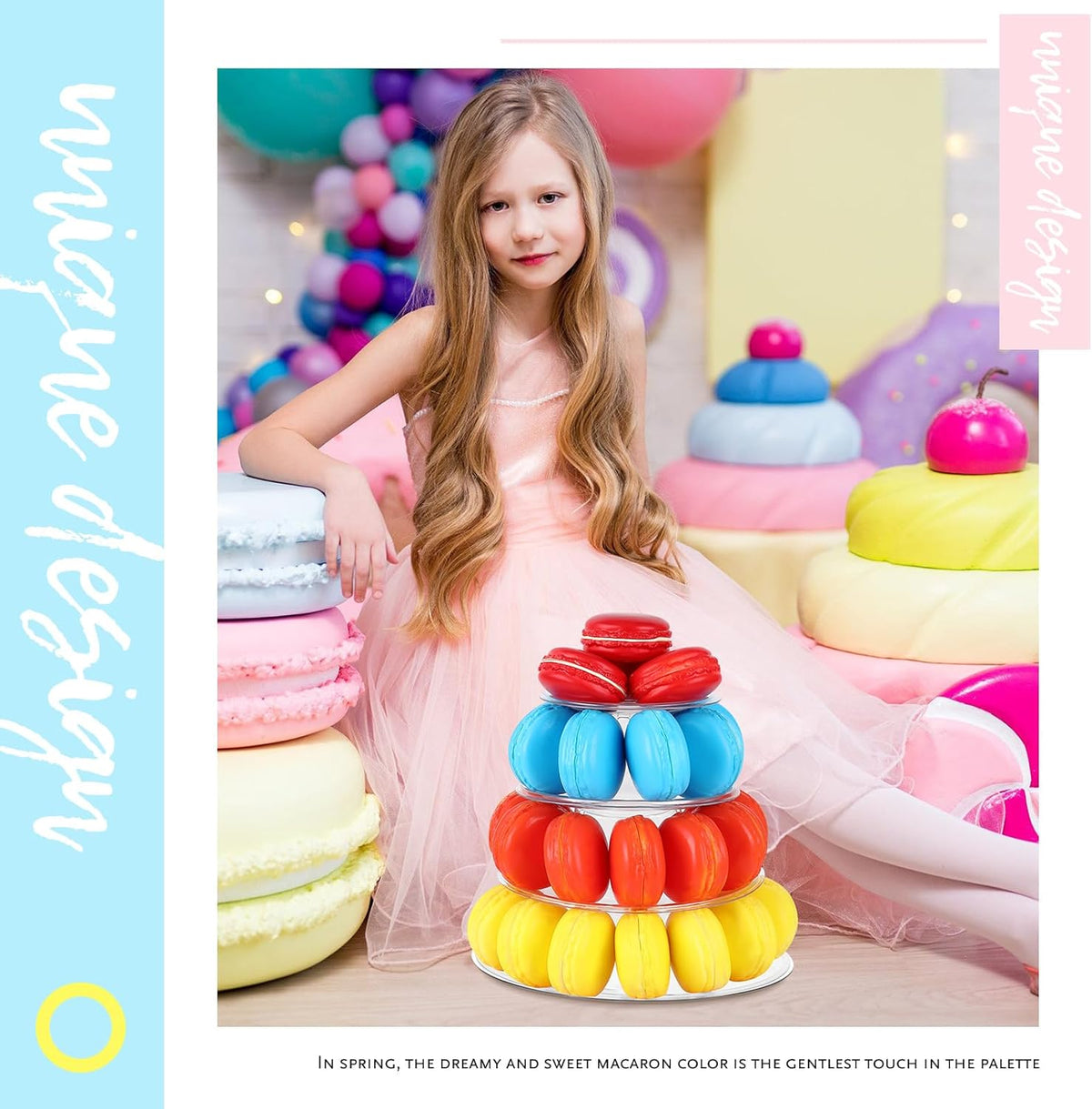 Juexica 1 Pcs Round Macaron Display Tower Stand 4 Tiers Plastic Cake Rack Macaron Wedding Cupcake