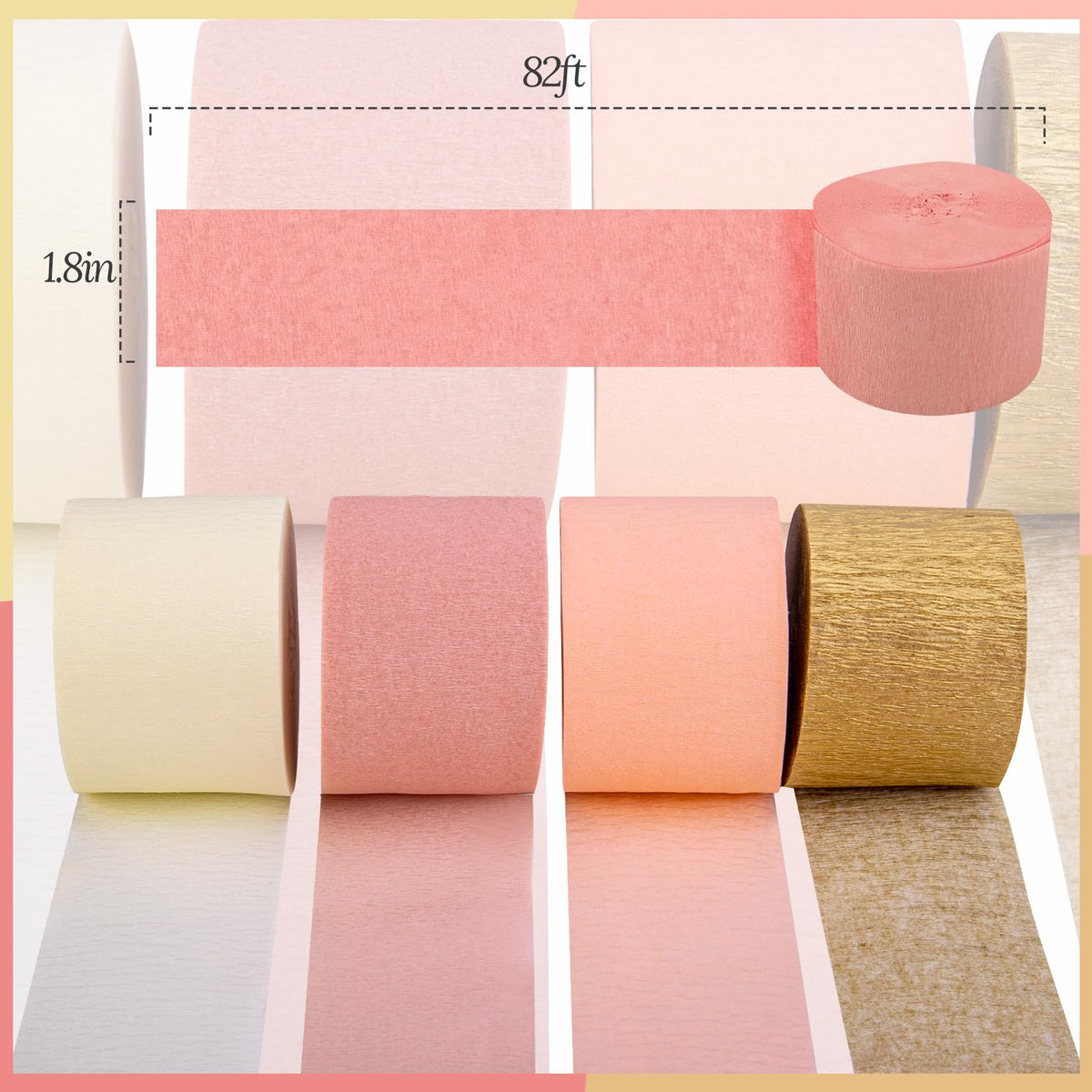 Riqiaqia Streamers Party Decorations,8 Rolls Pink Gold Crepe Paper Streamers for Wedding, Birthday