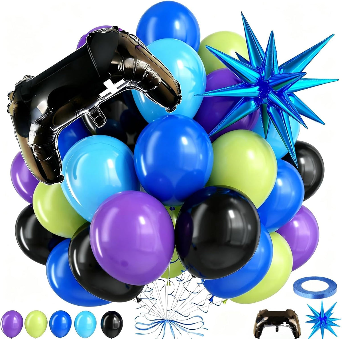 Video Game Balloons,12 Inch Purple Green Black Video Theme Latex Balloon for Teens Boys Men