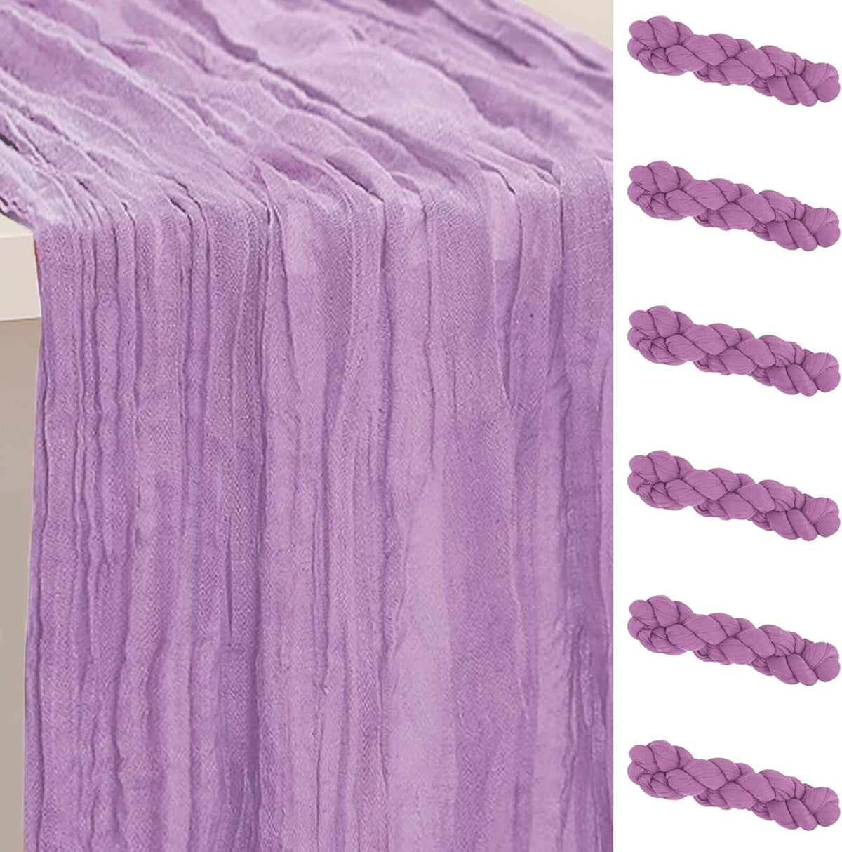 6 Pack Lilac Cheesecloth Table Runner 35x120 Inch 10Ft Rustic Gauze Cheese Cloth Table Runner Sheer