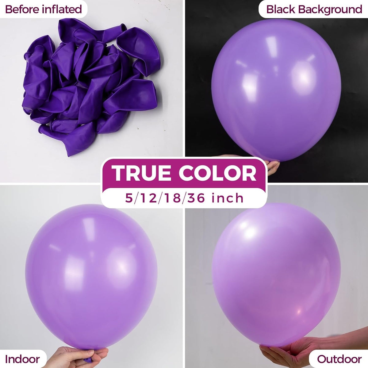 Bezente Purple Giant Balloons 36 Inch - 8 Pack Jumbo Purple Balloons Large Round Black Latex