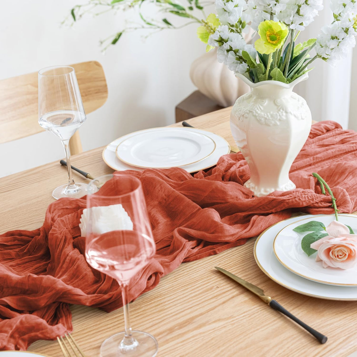 Asee'm 6pcs Cheesecloth Table Runner 120 Inches Long Terracotta Boho Gauze Cheese Cloth Runner 10FT