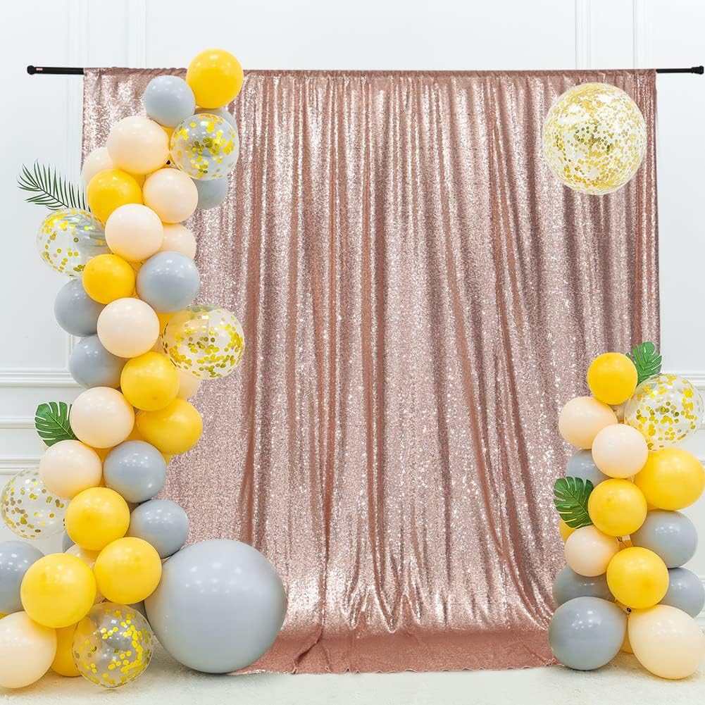 Eternal Beauty Rose Gold Sequin Backdrop, 8x10 Ft Glitter Background Curtains for Shimmer