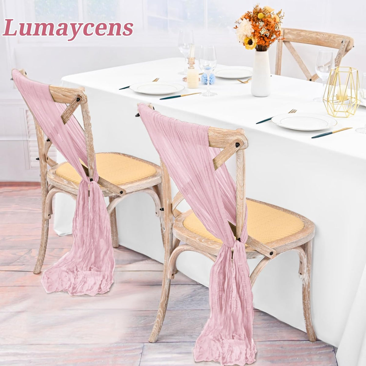 50 PCS Cheesecloth Chair Sashes Bows Wedding Aisle Decorations Chair Ribbon Ties Back Sash for