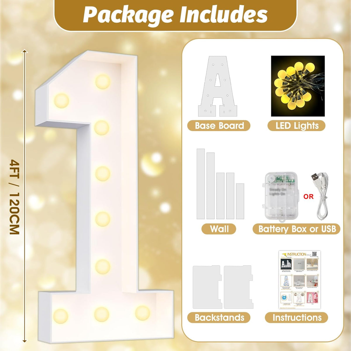 Ledido 4FT Marquee Light Up Numbers Large Light Up Letters for Party Decoration, Marquee Numbers