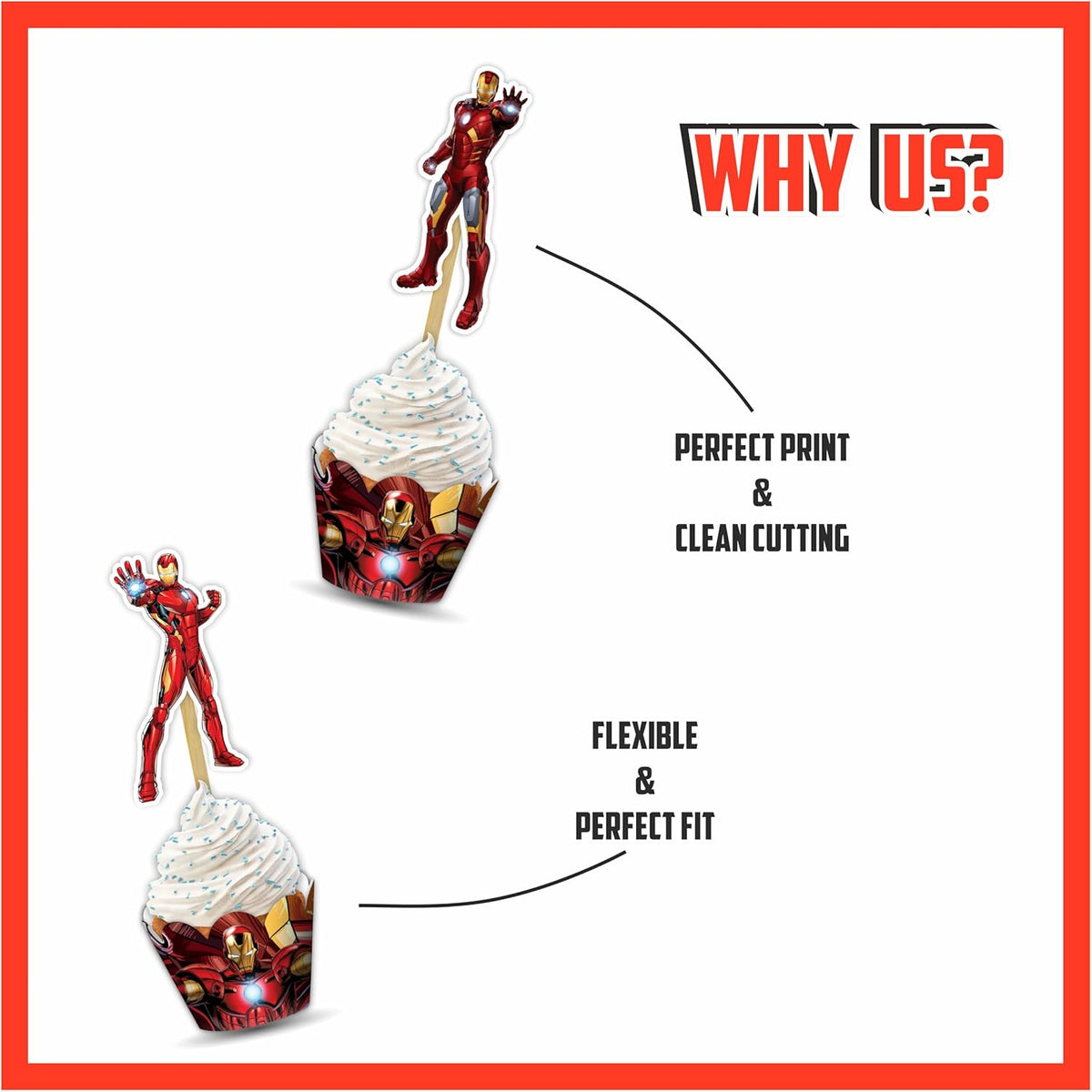 "Irn Man Cupcake Wrapper – Theme Birthday Party Supplies – Cartoon Inspired Cupcake Decoration