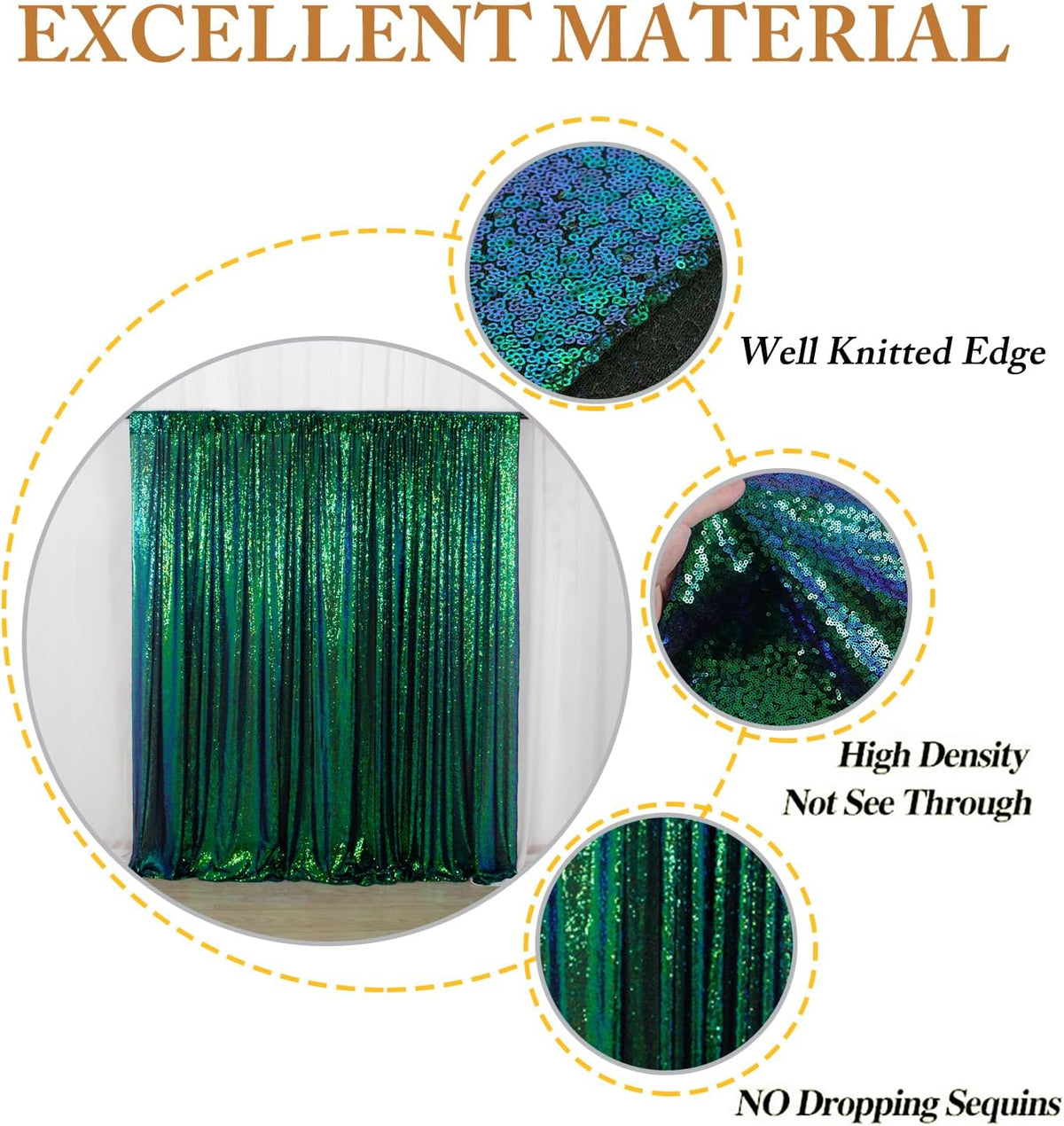 ShinyBeauty Iridescent Green Sequin Backdrop Curtain 5FTx10FT 2 Panels - Perfect for Party, Wedding