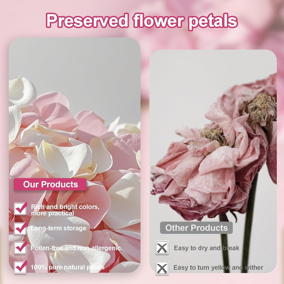 3.5 Oz Dried Rose Petals Wedding Biodegradable Petals, Natural Preservation Real Flower Petals