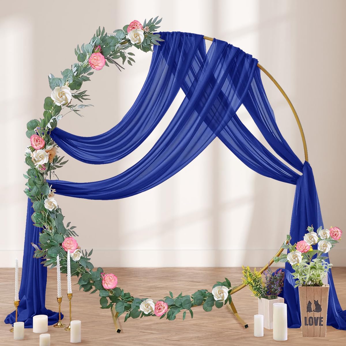 Royal Blue Wedding Arch Draping Fabric 29" x 20 FT Blue Wedding Drapes for Backdrop Sheer Curtains