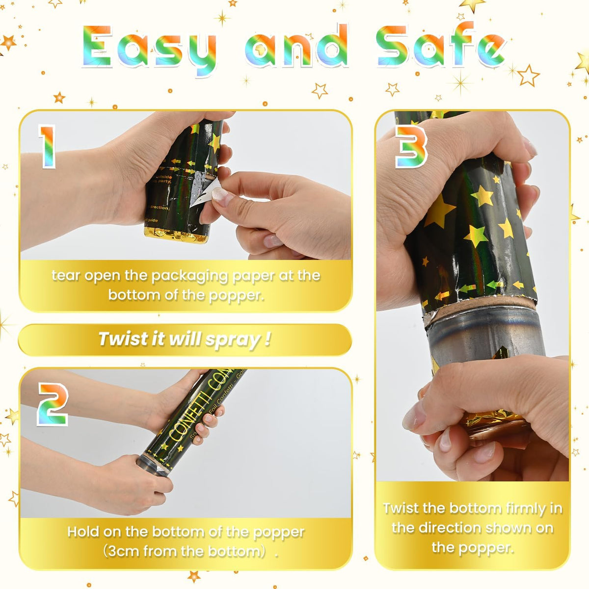 Confetti Poppers Gold Confetti Cannon 12Pack Metallic Foil Stars Sequin Golden Confetti Party