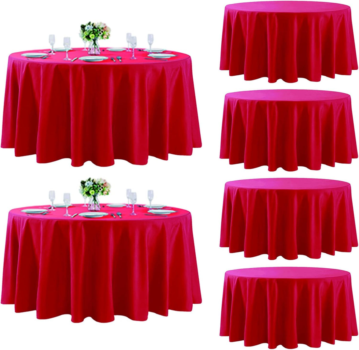Fokitut 6 Pack Round Tablecloth, 132 Inch, Stain Resistant and Wrinkle Polyester Table Cloth