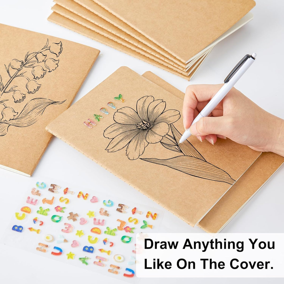 feela 8 Pack Unlined Kraft Paper Notebooks, Blank Journal Note Pad for Drawing Writing, Small