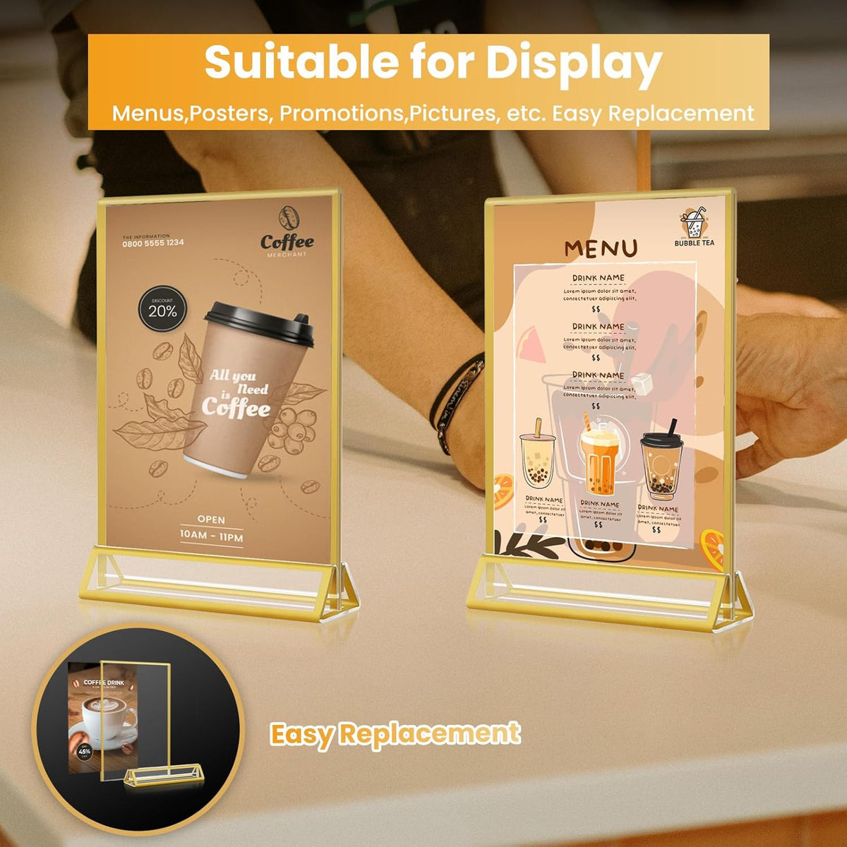 4x6 Gold Acrylic Sign Holder, 12 Pack Wedding Table Number Holder Stands with Vertical Gold