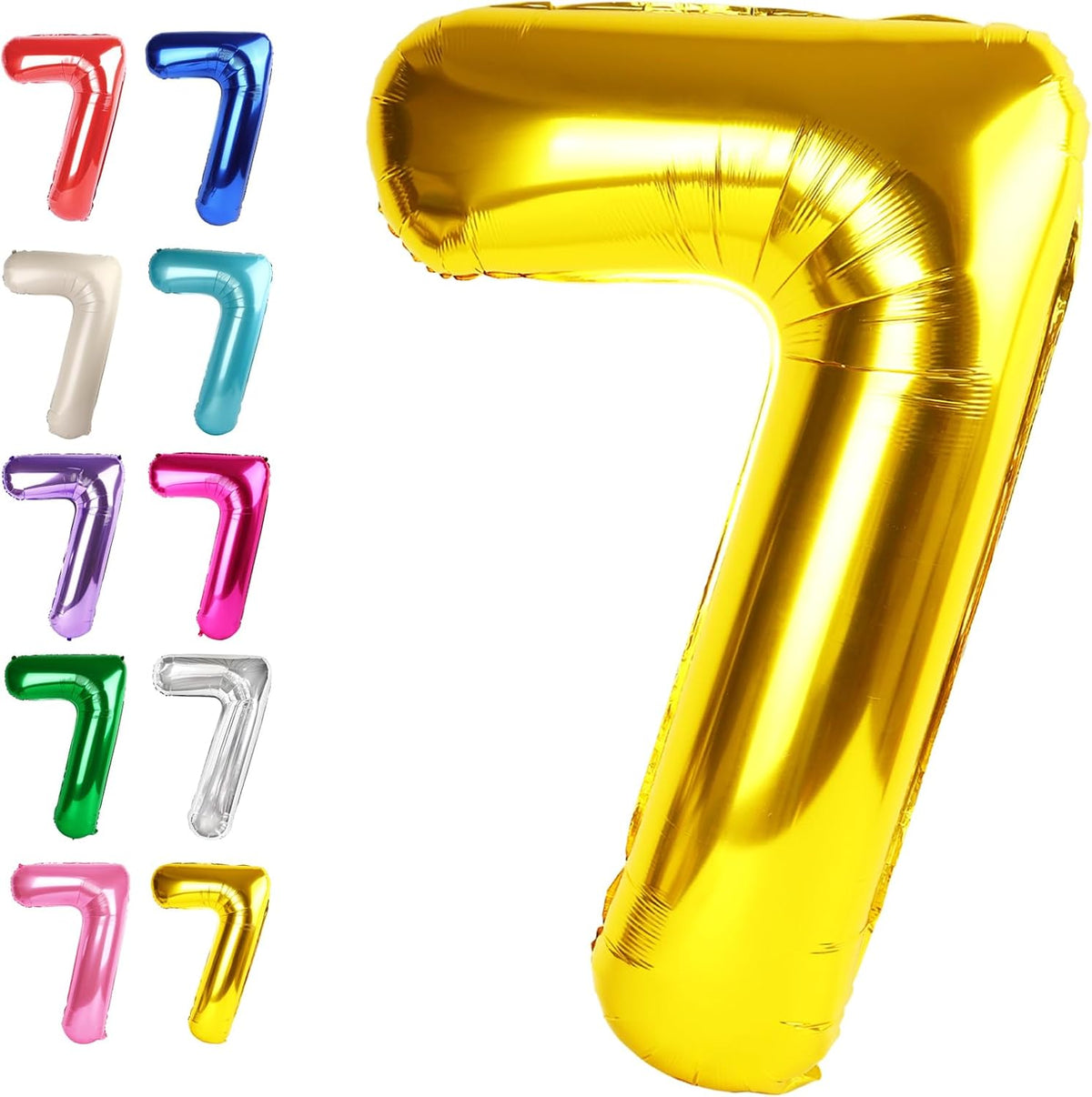 Digital Number 7 Gold Birthday Balloon 40 Inch, Foil Balloons for 7 17 27 70 77 Party Decorations