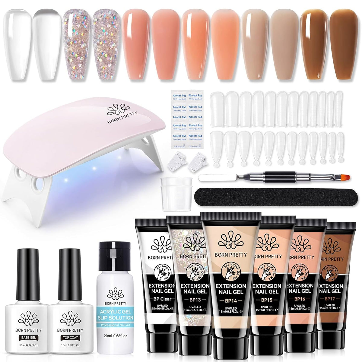 BORN PRETTY Extension Nail Gel Kit-6 Colors Gel Kit Nude Clear Jelly All-In-1 Set Builder Glue with