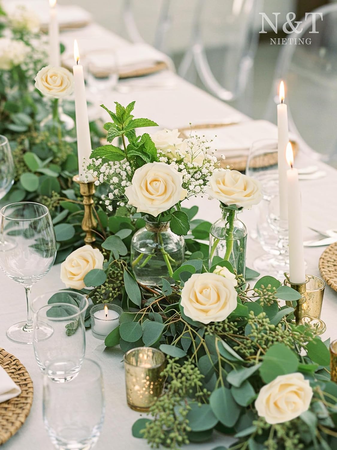 N&T NIETING Roses Artificial Flowers, 50pcs Fake Flowers Foam Roses for DIY Wedding Bridal Bouquet