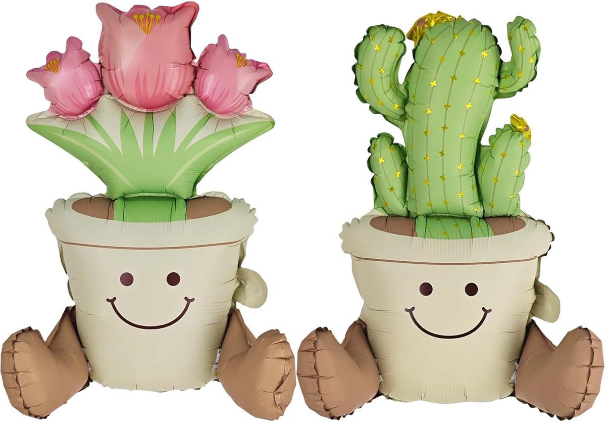 Matte cactus And Tulip potted Balloons Set 2PCS Floral Foil balloons for Cactus and Tulip Themed
