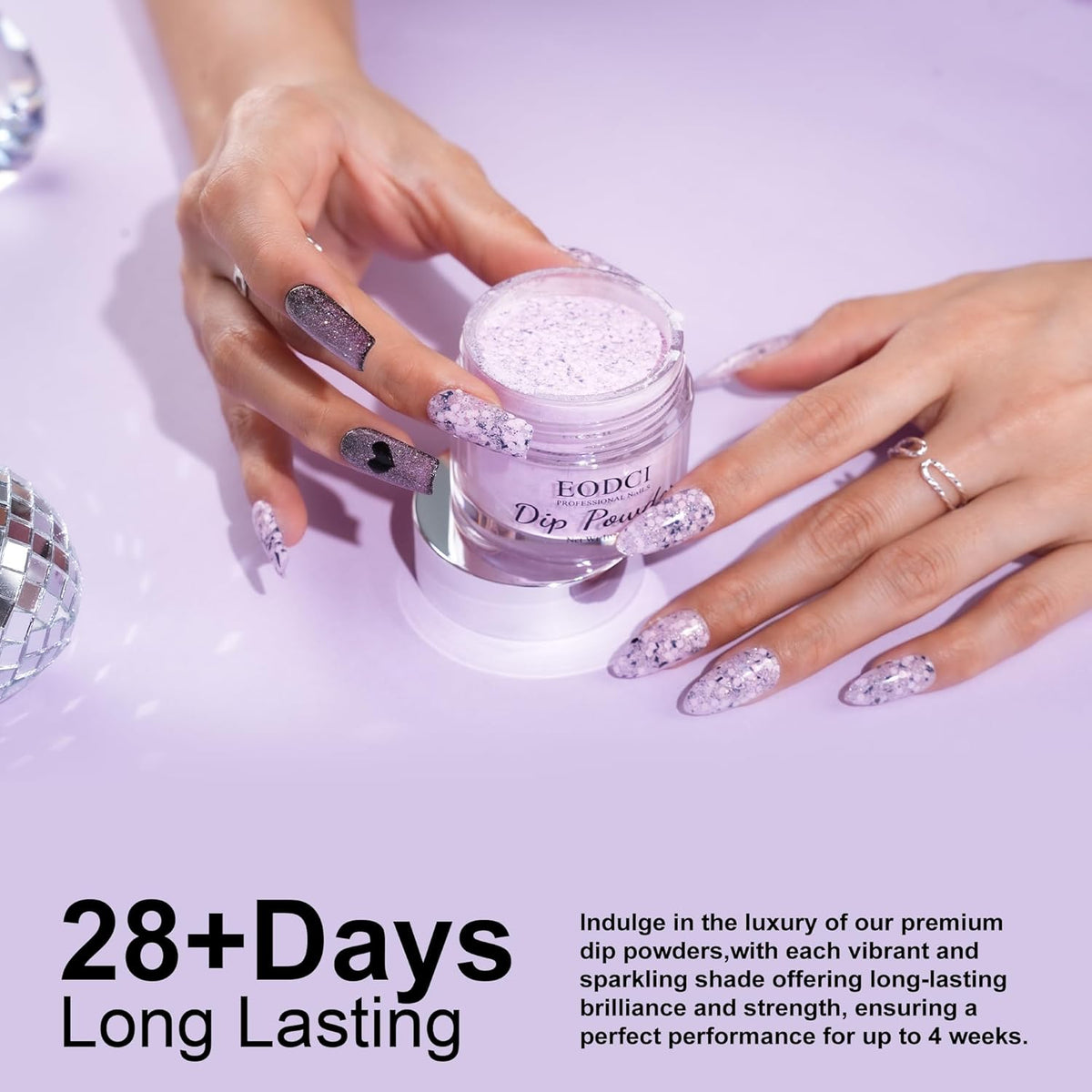 Lavender Glitter Dip Powder, Nail Dipping Powder 1 Oz/28g Purple Colors with Platinum foil for DIY