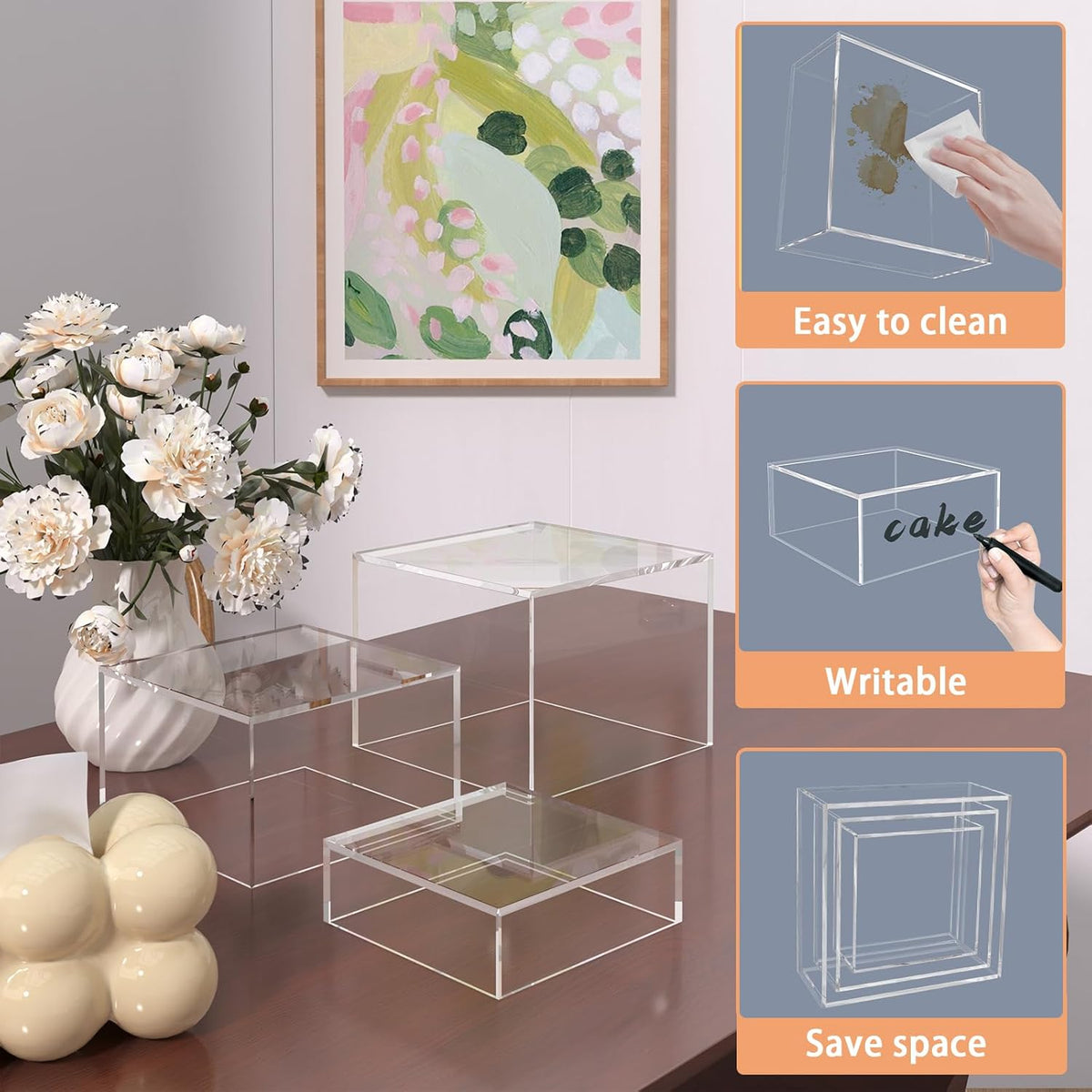 Buffet Risers, Food Display Risers for Party, Crystal Clear Acrylic Risers Display Stand for Buffet