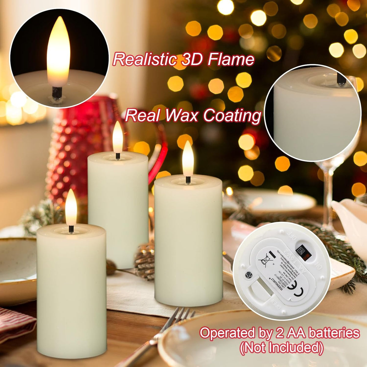 Flameless Candles with Remote Timer, 6 PCS Real Wax LED Votive Battery Operated Candles with 3D
