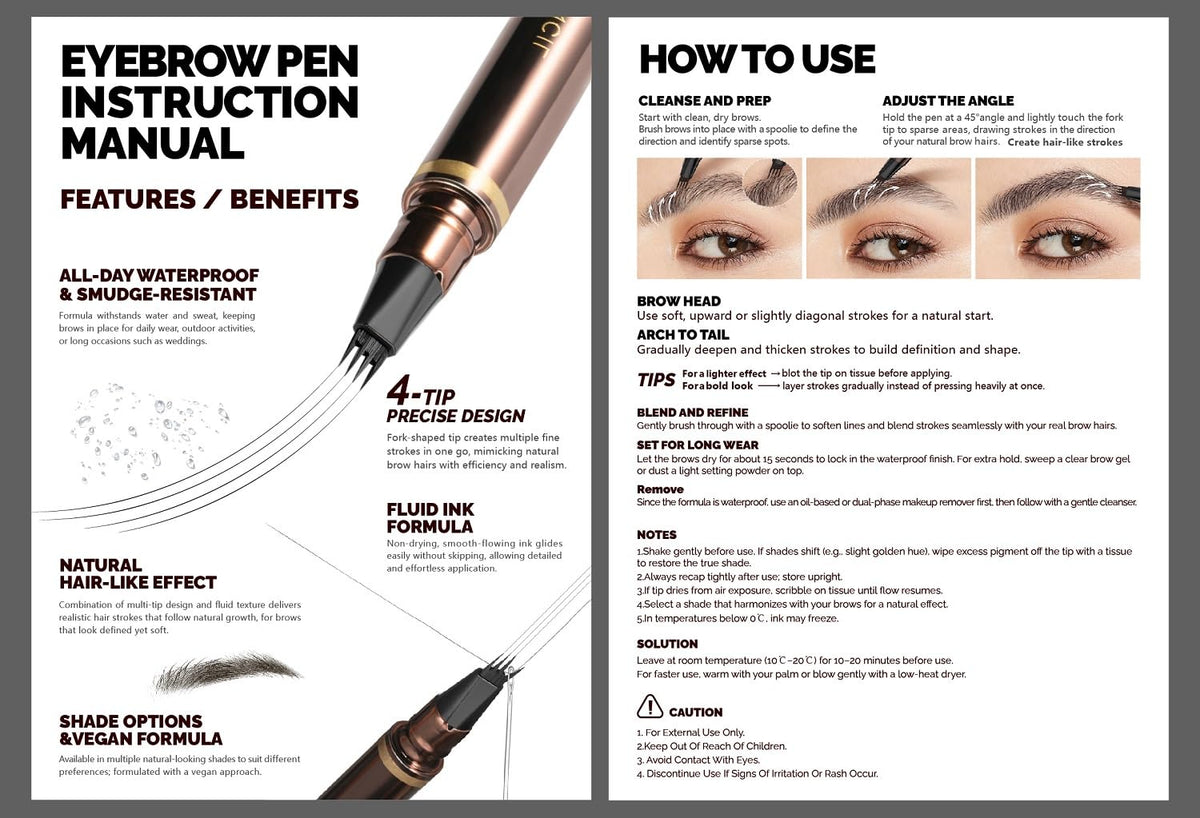 2 Pack Eyebrow Pen, Waterproof Microblading Eyebrow Pencil, 4 Tip Precise Eye Brow Makeup Pen for