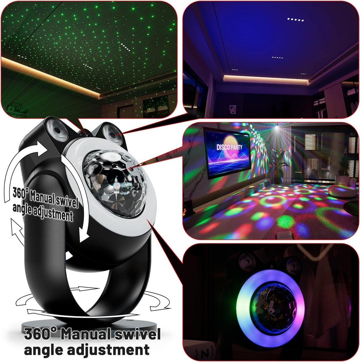Party Lights DJ Disco Light Disco Ball Lights with Star Projector Sound Activated Strobe for