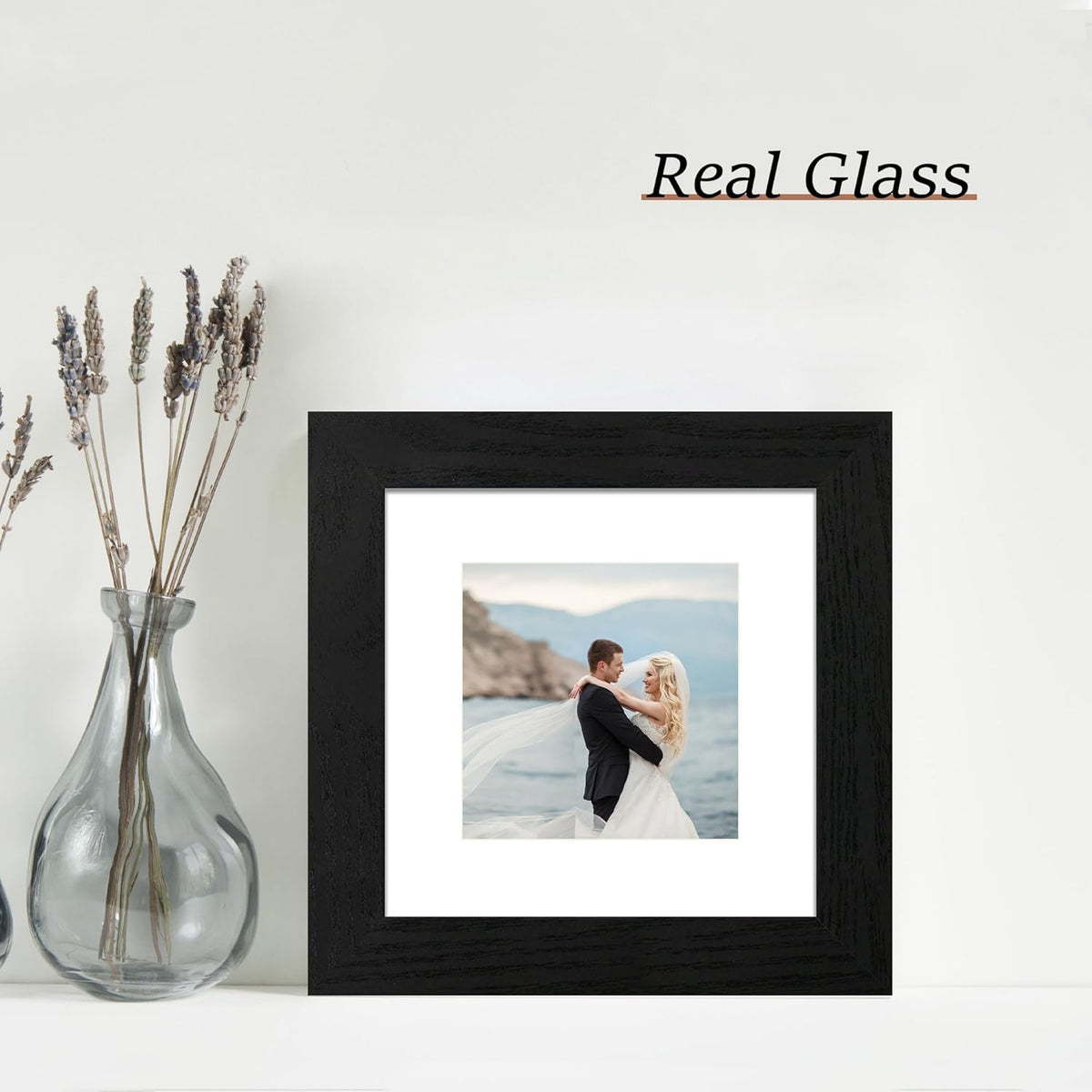 6x6 Picture Frame Set of 4 with High Definition Glass, Black Frames Display 4x4 Picture with Mat or