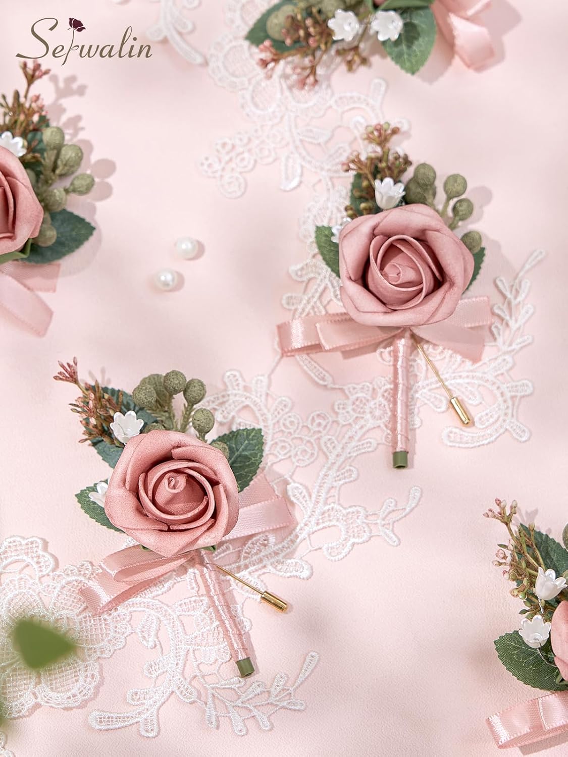 Serwalin 10Pcs Boutonniere for Men, Pink Groom and Best Man Boutonniere, Artificial Flowers for
