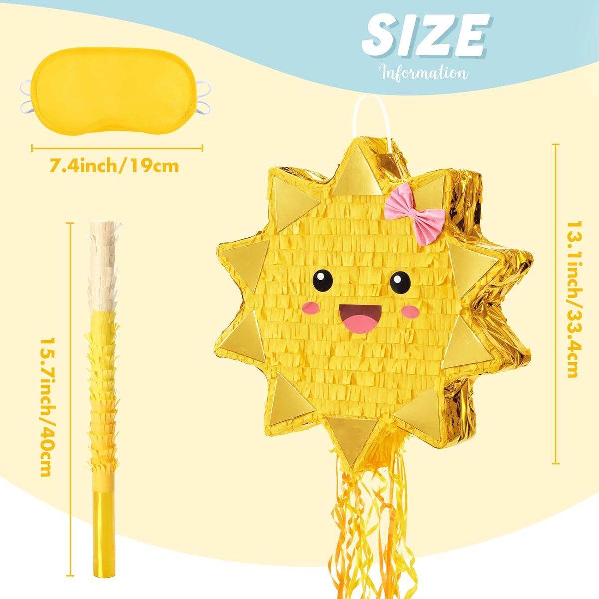WERNNSAI Sun Pinata-Sunshine Party Decorations pull string Sun Pinata with Blindfold and Bat for