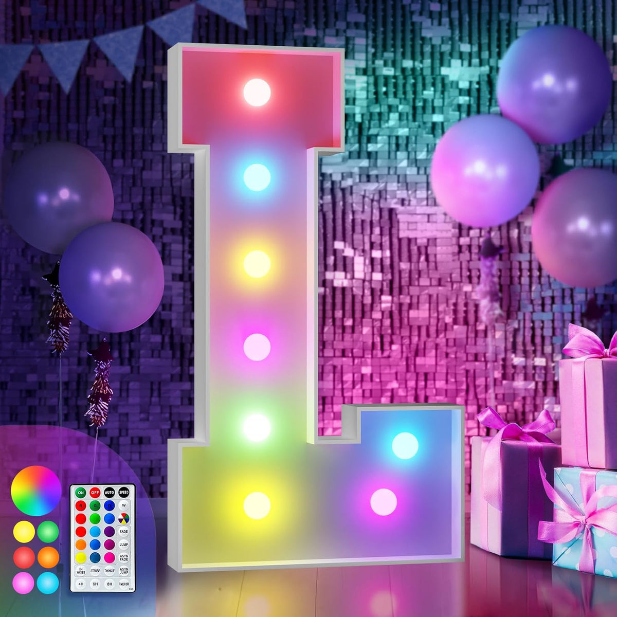 imprsv 3FT Colorful Marquee Light Up Letters L, 18 Colors Large Light up Letters Alphabet Sign with