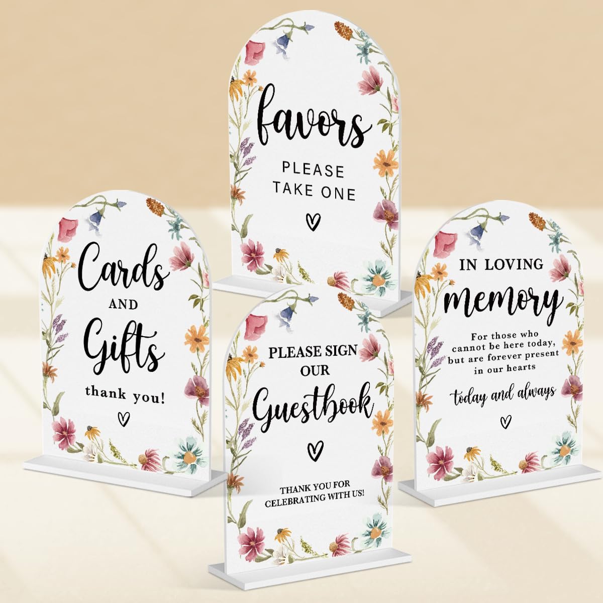 4 Pcs Acrylic Wedding Signs for Reception, Bridal Shower Decorations, Cards and Gifts Signs, Guest