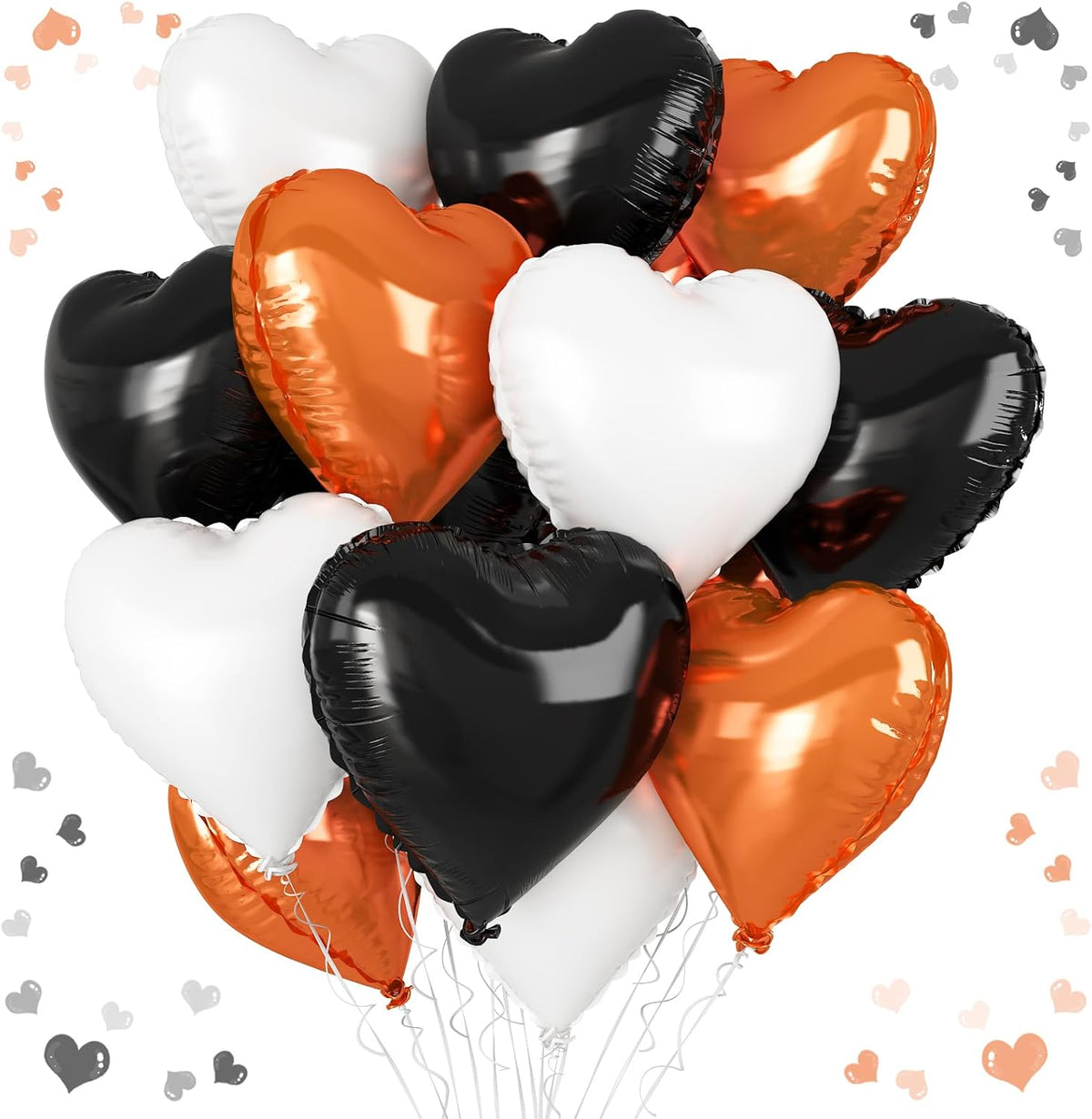 Black Orange Heart Balloons, 18 Inch Black White Orange Heart Foil Shape Balloon, 12PCS Large Love