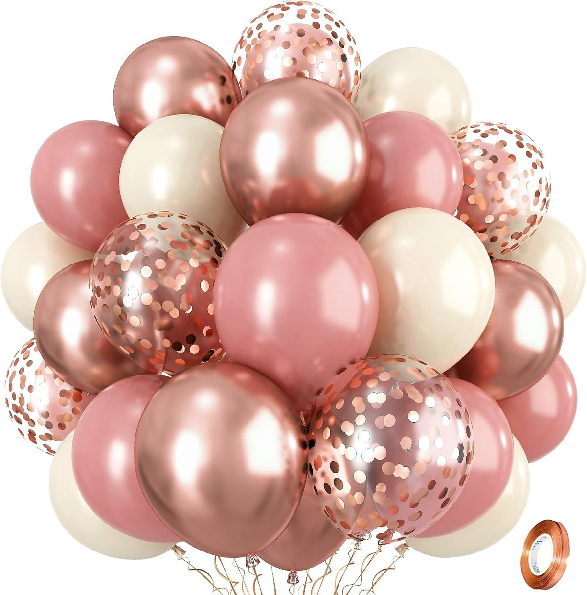 Dusty Pink and Rose Gold Balloons, 12In Retro Blush Pink Beige White Balloons with Metallic Rose