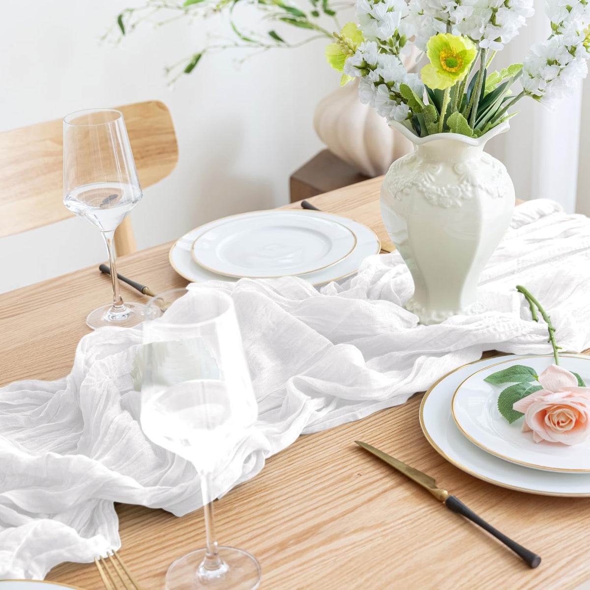 Asee'm 12pcs Cheesecloth Table Runner 120 Inches Long Ivory Boho Gauze Cheese Cloth Runner 10FT