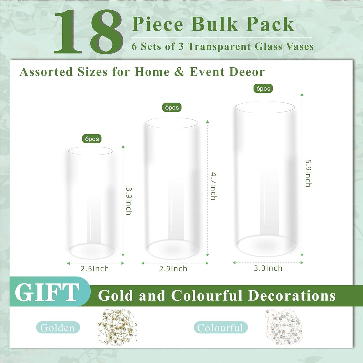 Glass Cylinder Vase Set of 18 for Centerpieces, 4,4.7,6 inch Tall Clear Vase Bulk Floating Candle