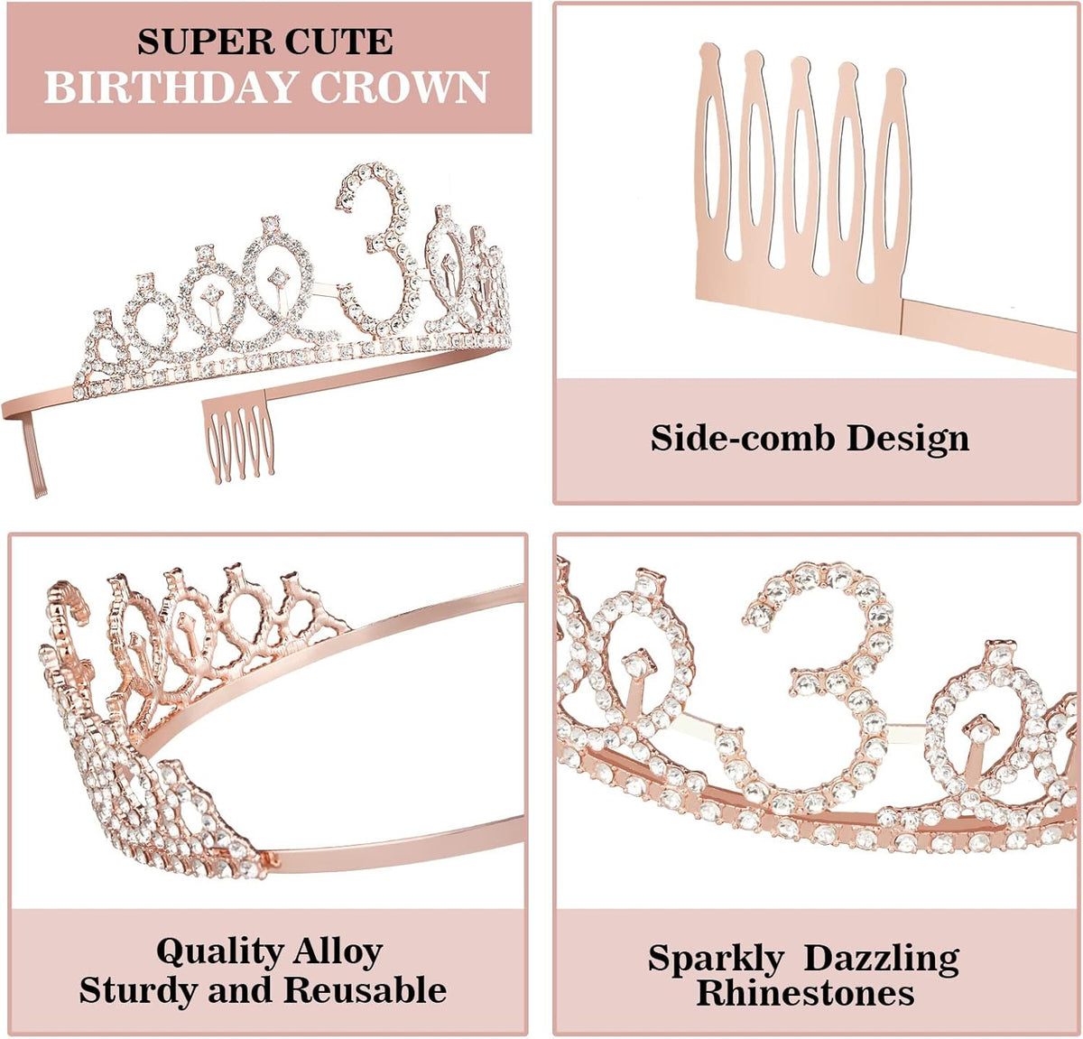 3rd Birthday Decorations for Girls, Including Sash, Crown/Tiara, Candles, Cake Toppers, 3rd
