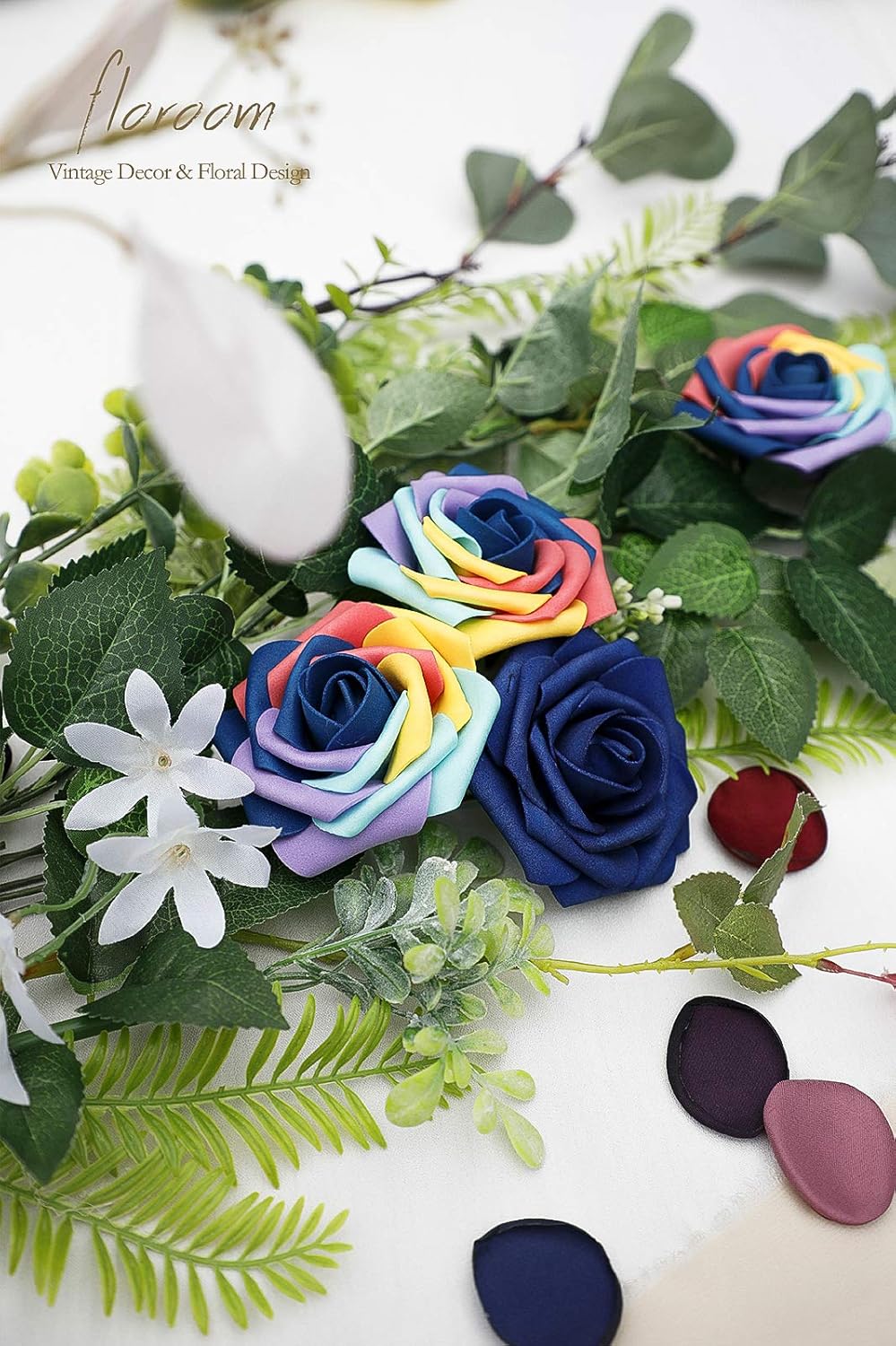 Floroom Artificial Flowers 25pcs Real Looking Whimsical Blue Foam Fake Roses with Stems for DIY