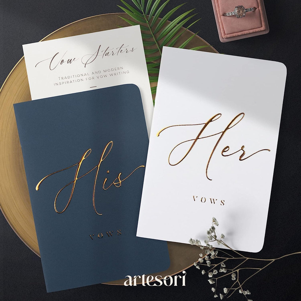 ARTESORI Premium Wedding Vow Book for Her & Him, Soft Touch, Gold Foil, 28 Lined Pages, Wedding Vow