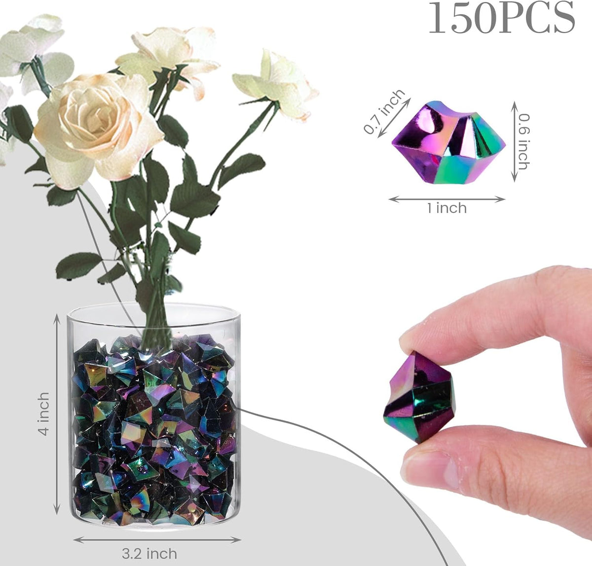 DomeStar 150PCS Iridescent Black Fake Ice, 2.5Cups Acrylic Gems Crystals Black Purple Rocks