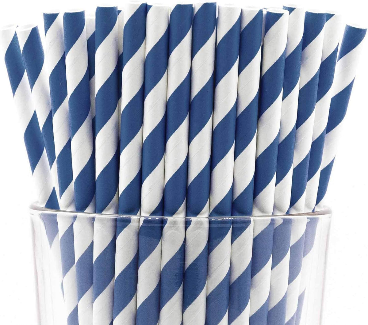 Pack of 150 Navy Blue Swirls Biodegradable 4-Ply Paper Drinking Straws (Compostable, Non-toxic