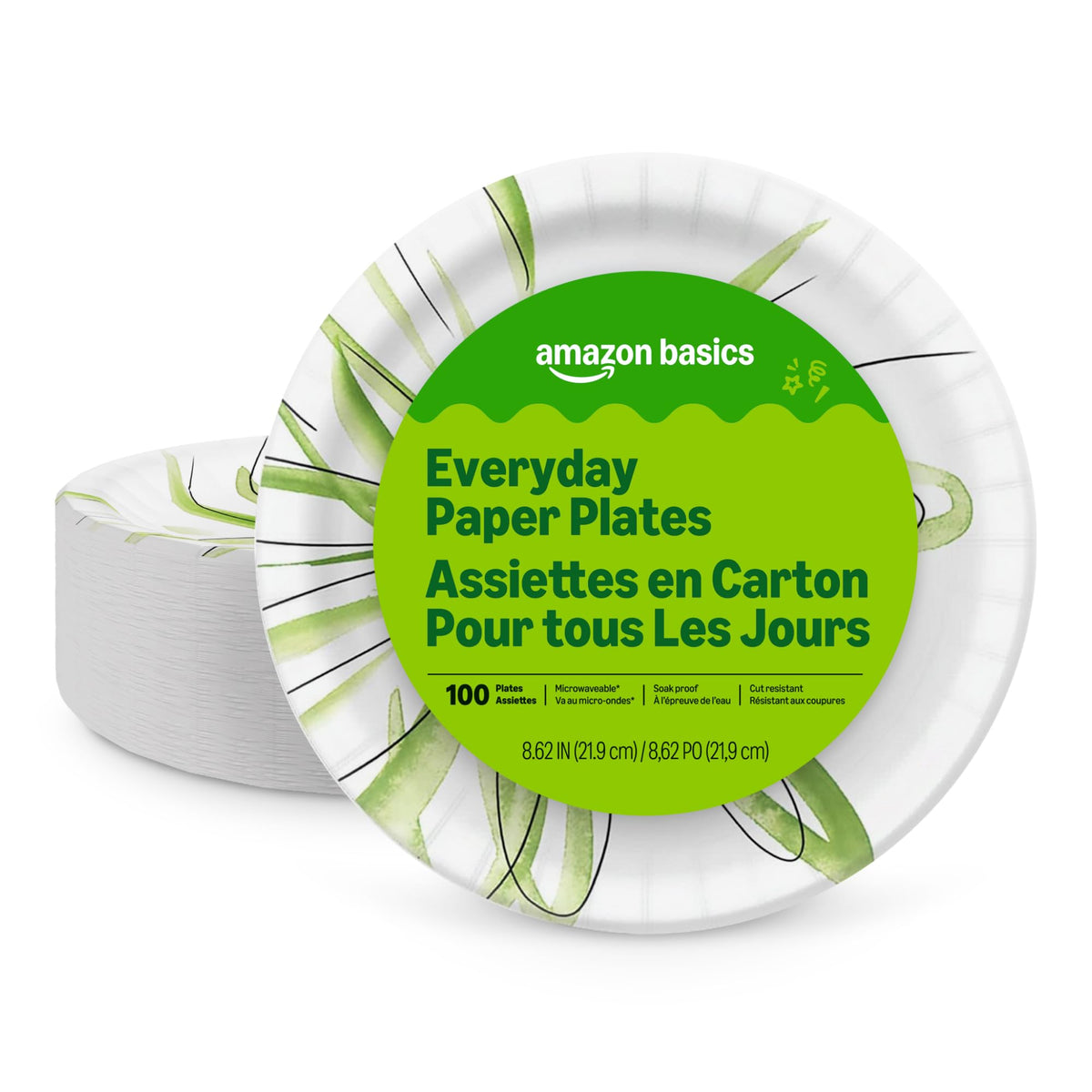 Amazon Basics Everyday Disposable Paper Plates, 8.62 Inch, Microwave-Safe, Cut Resistant