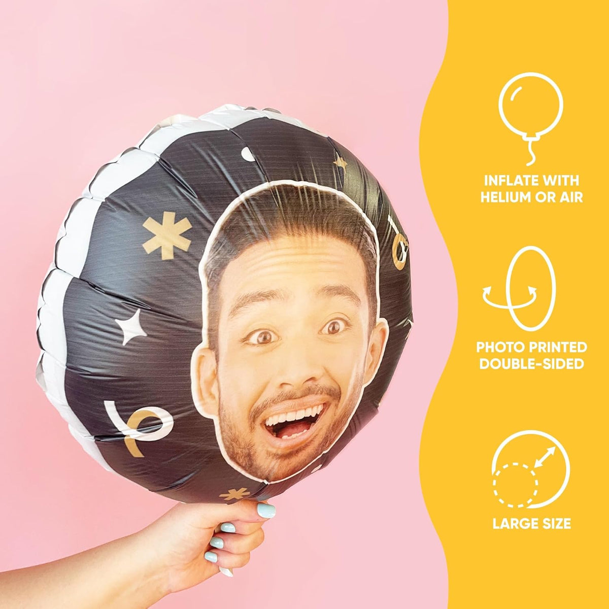 Big Dot of Happiness Personalized Fun Face Photo Black & Gold Balloons, Custom Birthday Balloons