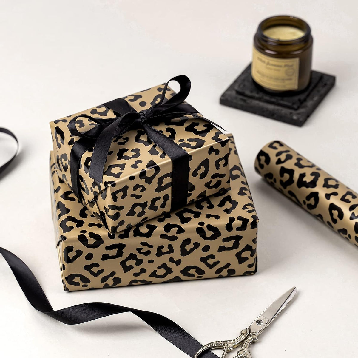 WRAPAHOLIC Reversible Leopard Wrapping Paper - Mini Roll - 17 Inch X 33 Feet - Leopard Print with