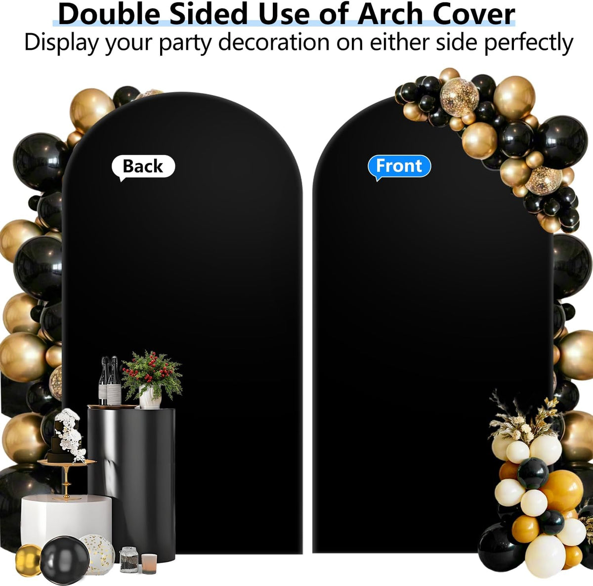 Hemmotop 7.2 ft Black Arch Backdrop Cover (No Arch Stand), Double-Sided Spandex Arch Covers