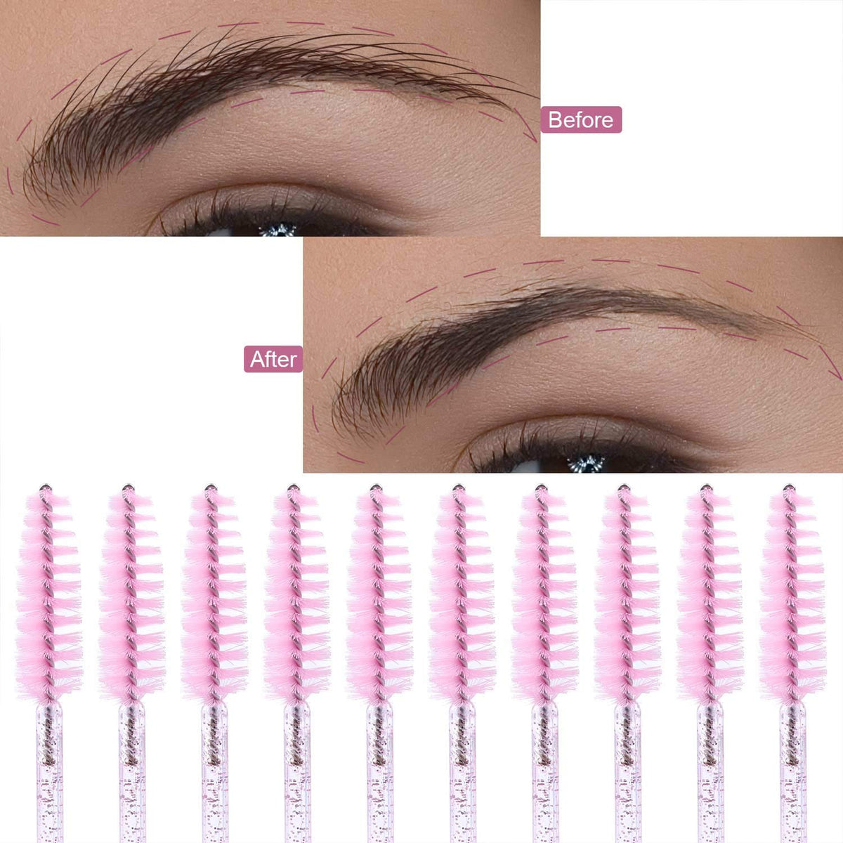Tbestmax 100 Disposable Eyelash Brush Mascara Wands Spoolies for Eye Lashes Extension Eyebrow and